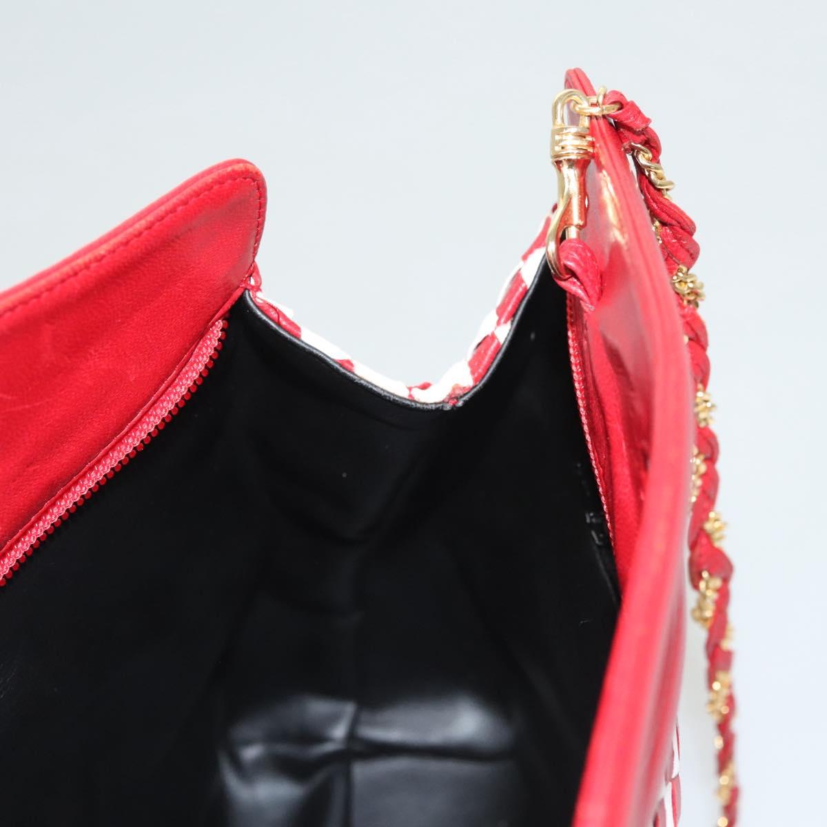 BALLY Chain Hand Bag Leather 2way Red Gold Auth BA2743