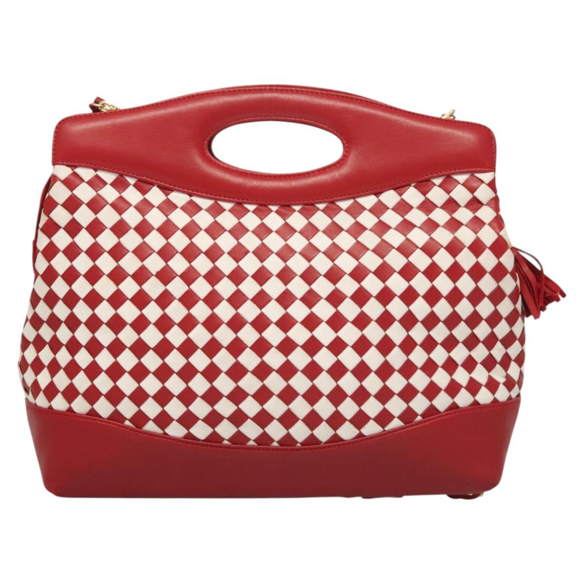 BALLY Chain Hand Bag Leather 2way Red Gold Auth BA2743