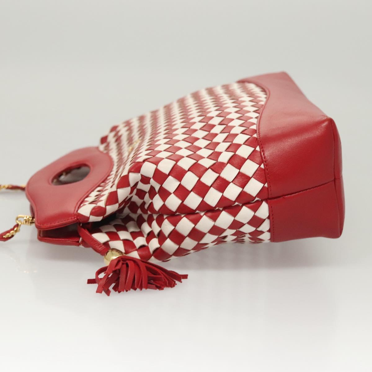 BALLY Chain Hand Bag Leather 2way Red Gold Auth BA2743
