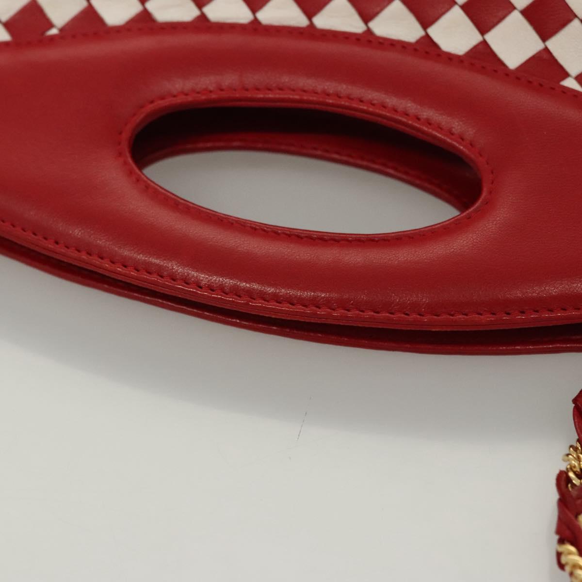 BALLY Chain Hand Bag Leather 2way Red Gold Auth BA2743