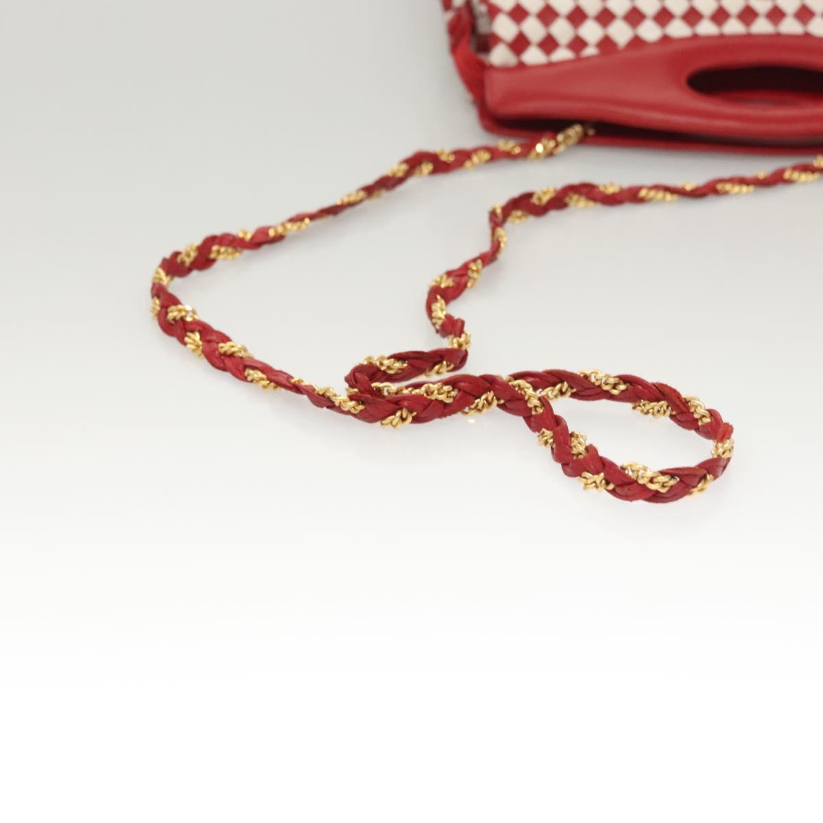 BALLY Chain Hand Bag Leather 2way Red Gold Auth BA2743