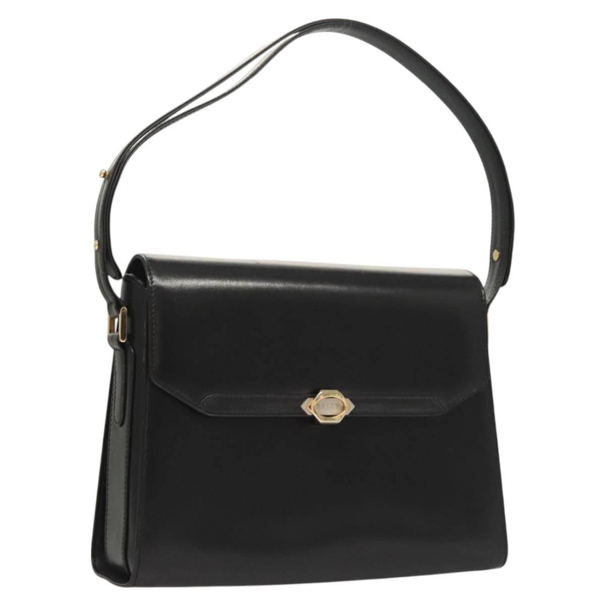BALLY Shoulder Bag Leather Black Gold Auth BA2748