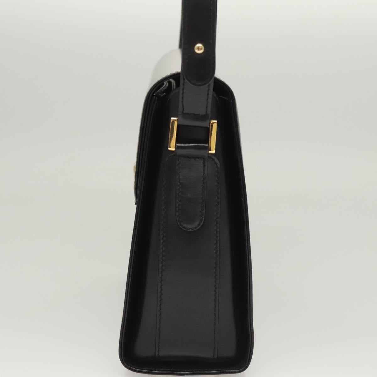 BALLY Shoulder Bag Leather Black Gold Auth BA2748