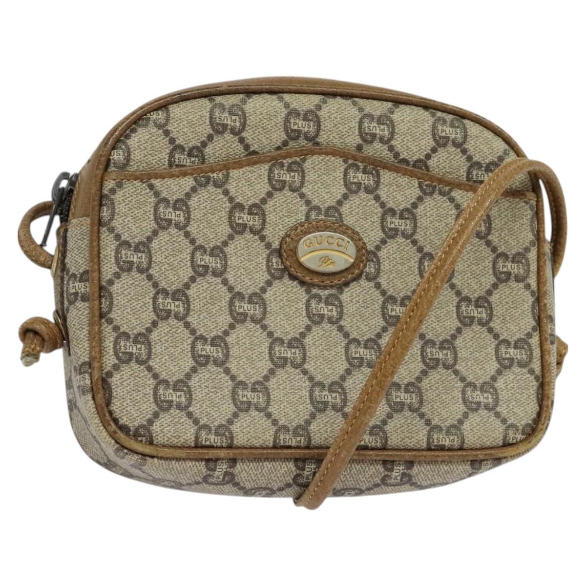 GUCCI GG Plus Supreme Shoulder Bag PVC Beige Auth BA2755