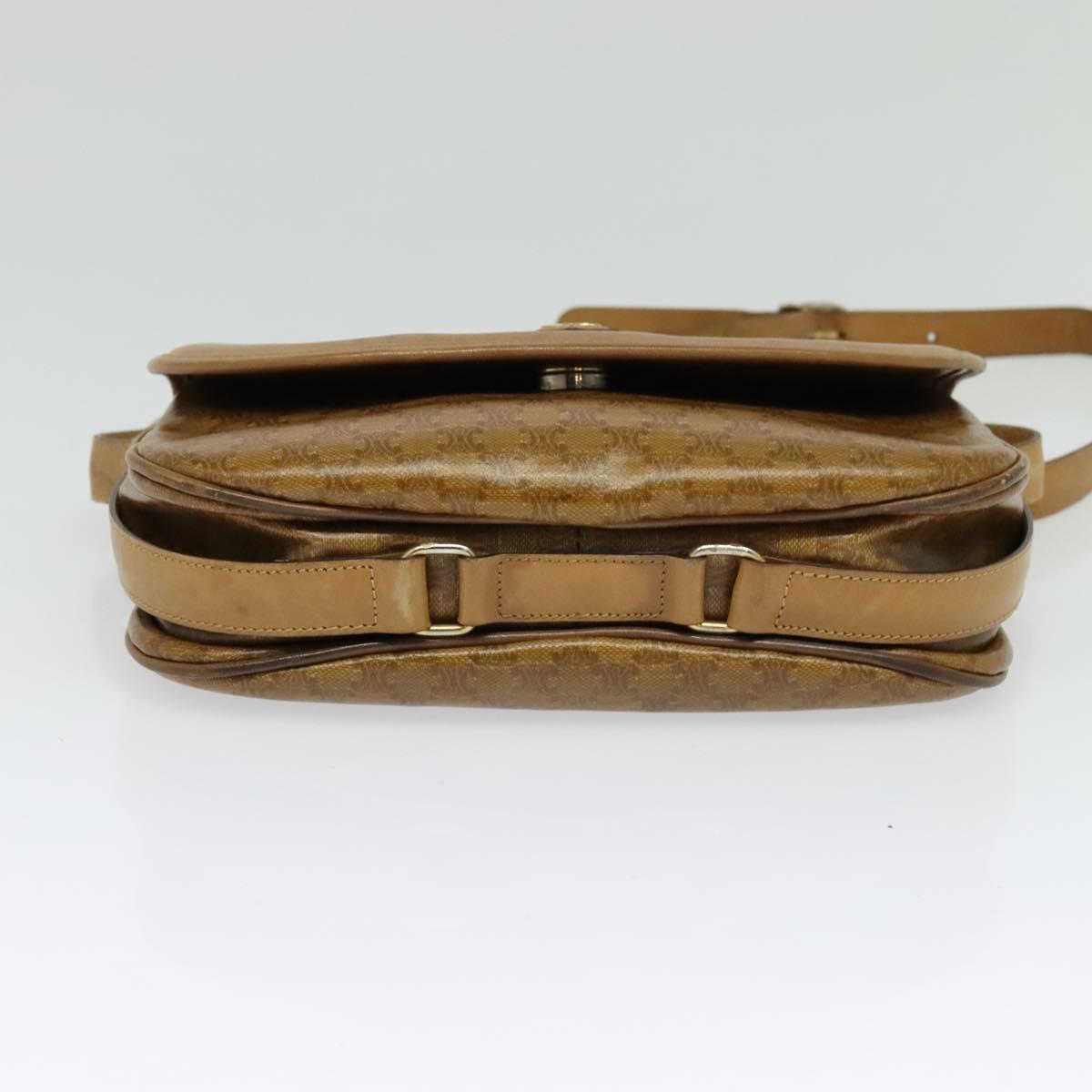 CELINE Macadam Canvas Shoulder Bag Brown Gold Auth BA2757