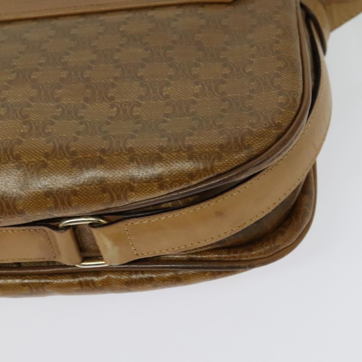 CELINE Macadam Canvas Shoulder Bag Brown Gold Auth BA2757