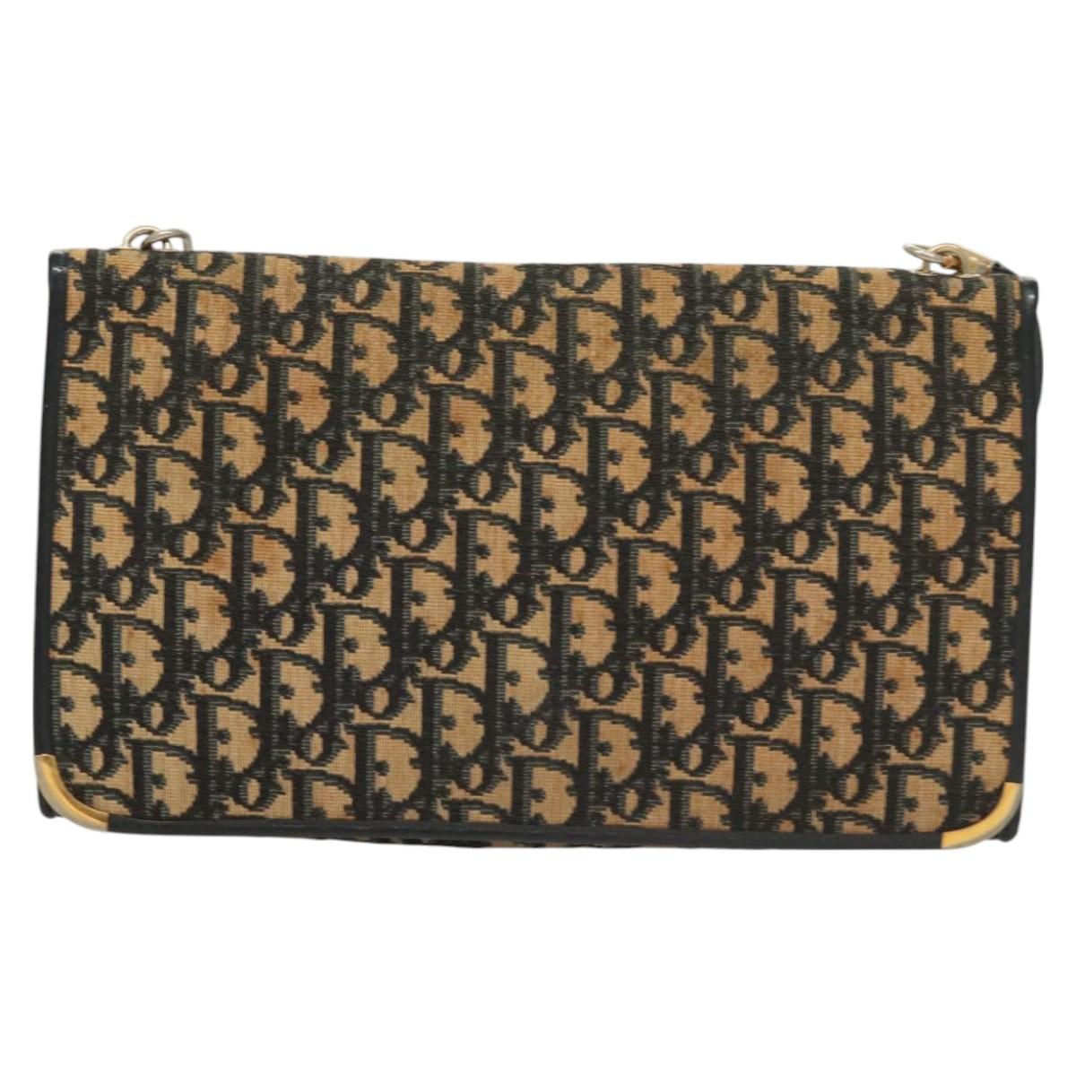 Christian Dior Trotter Canvas Shoulder Bag Navy Gold Auth BA2763