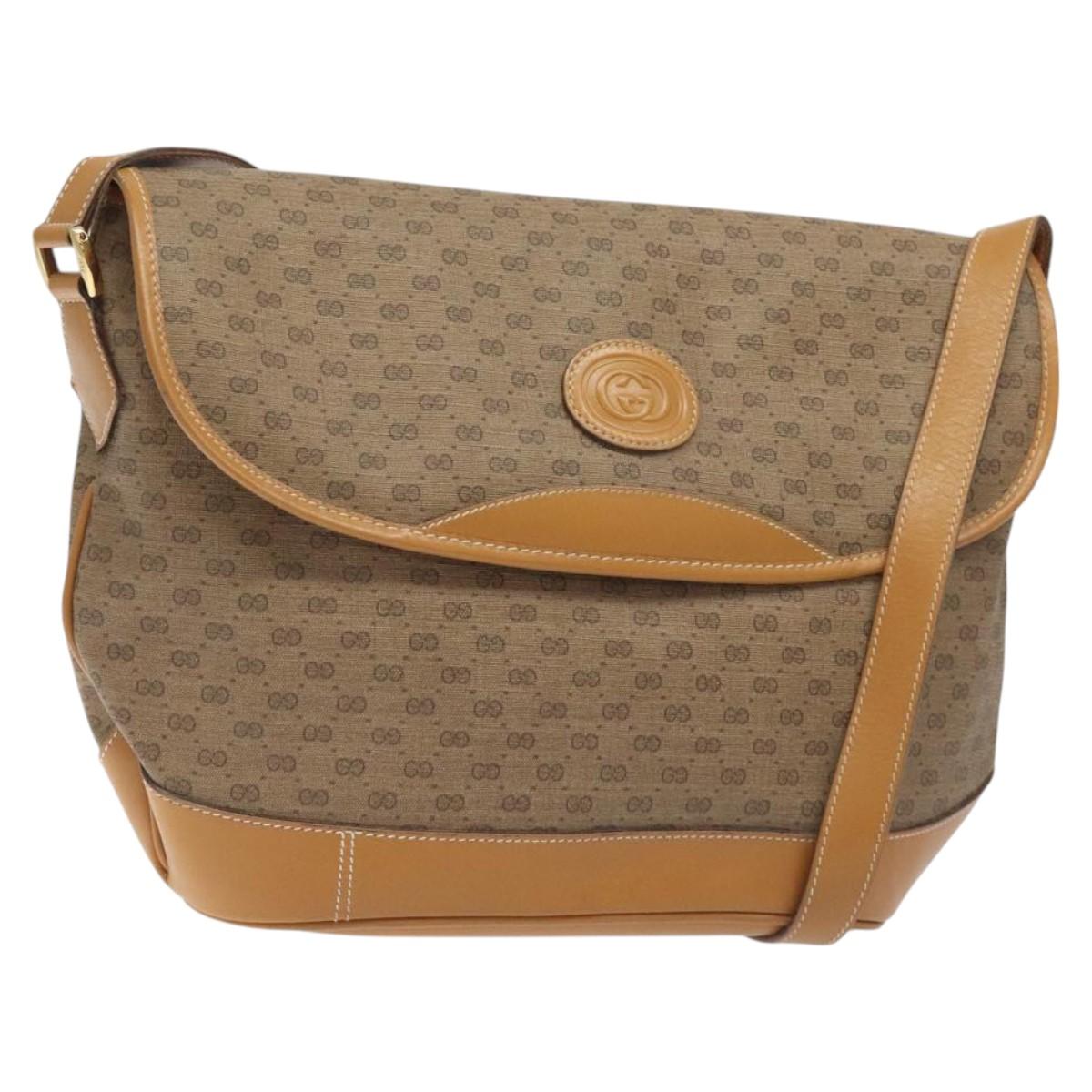 GUCCI Micro GG Supreme Shoulder Bag PVC Beige Gold Auth BA2767