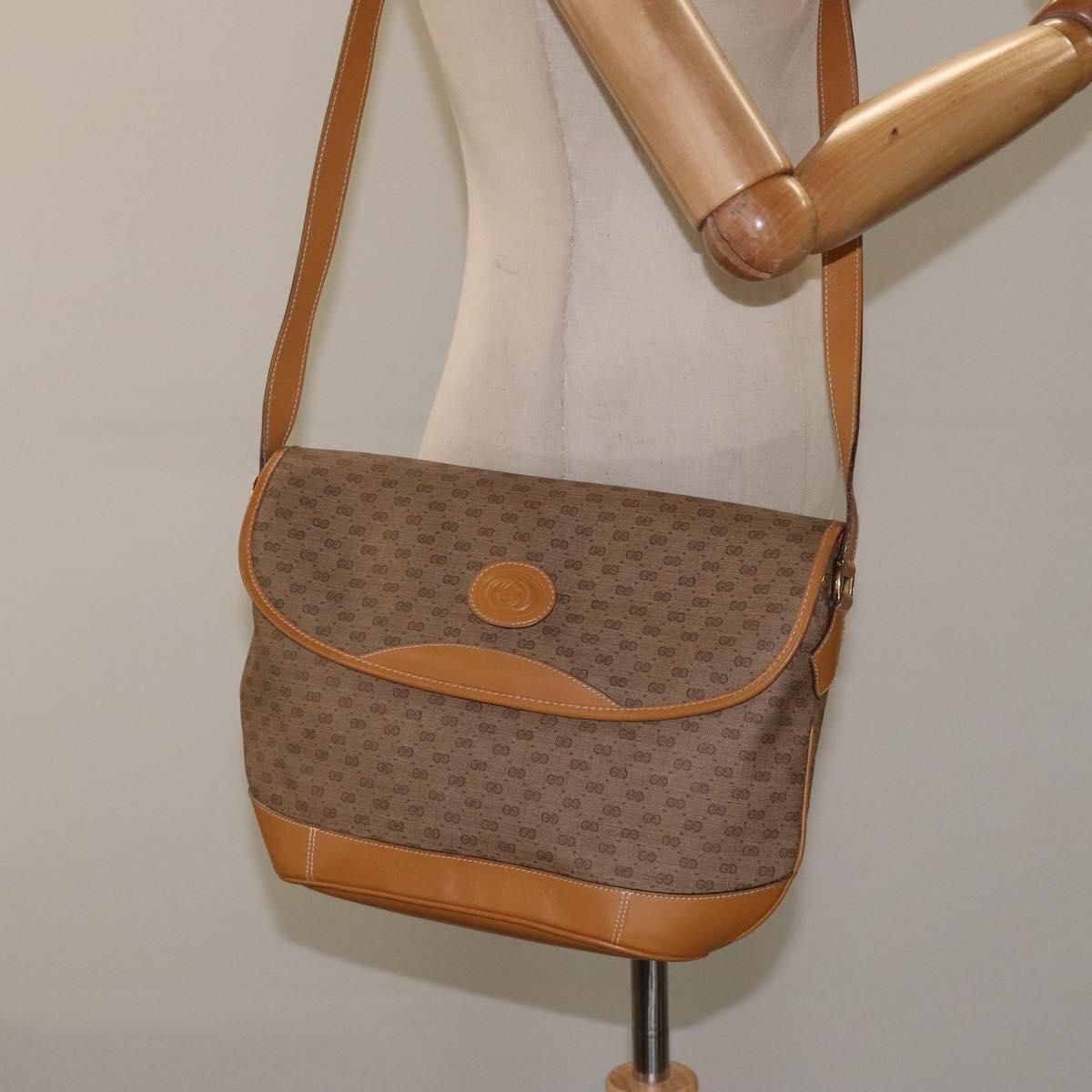 GUCCI Micro GG Supreme Shoulder Bag PVC Beige Gold Auth BA2767