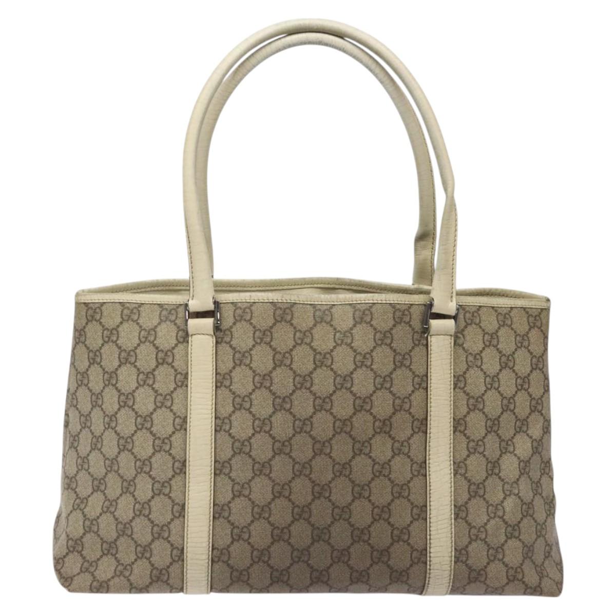 GUCCI GG Supreme Hand Bag PVC Beige Gold 116 02 080 Auth BA2772