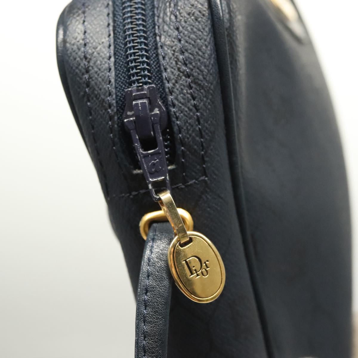 Christian Dior Honeycomb Canvas Shoulder Bag PVC Navy gold Auth BA2781