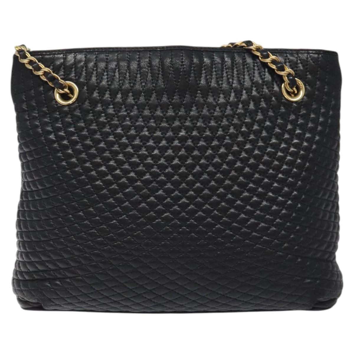 BALLY Chain Shoulder Bag Leather Black Gold Auth BA2785