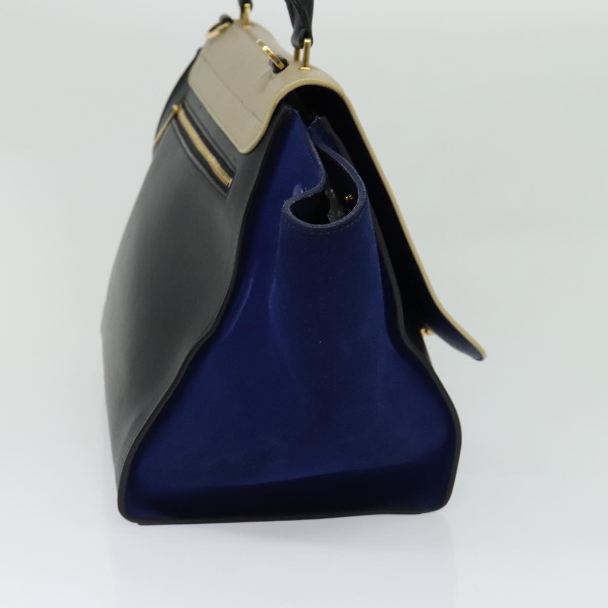 CELINE Trapeze Hand Bag Suede Leather 2way Beige Gold Auth BA2807
