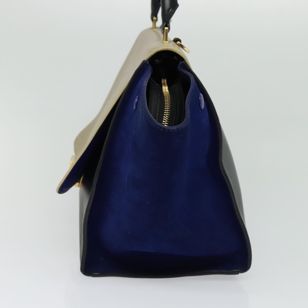 CELINE Trapeze Hand Bag Suede Leather 2way Beige Gold Auth BA2807