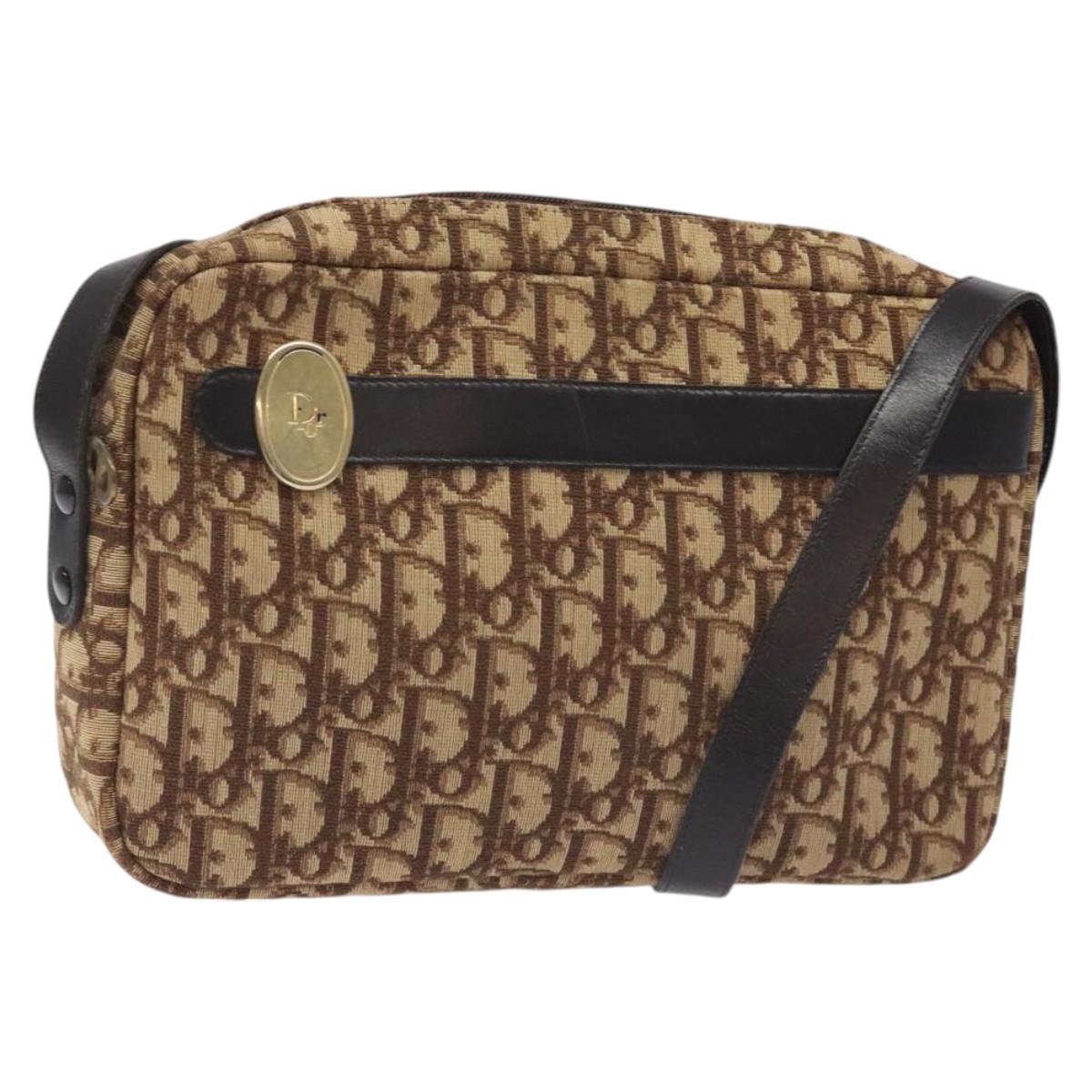 Christian Dior Trotter Canvas Shoulder Bag Brown Gold Auth BA2808