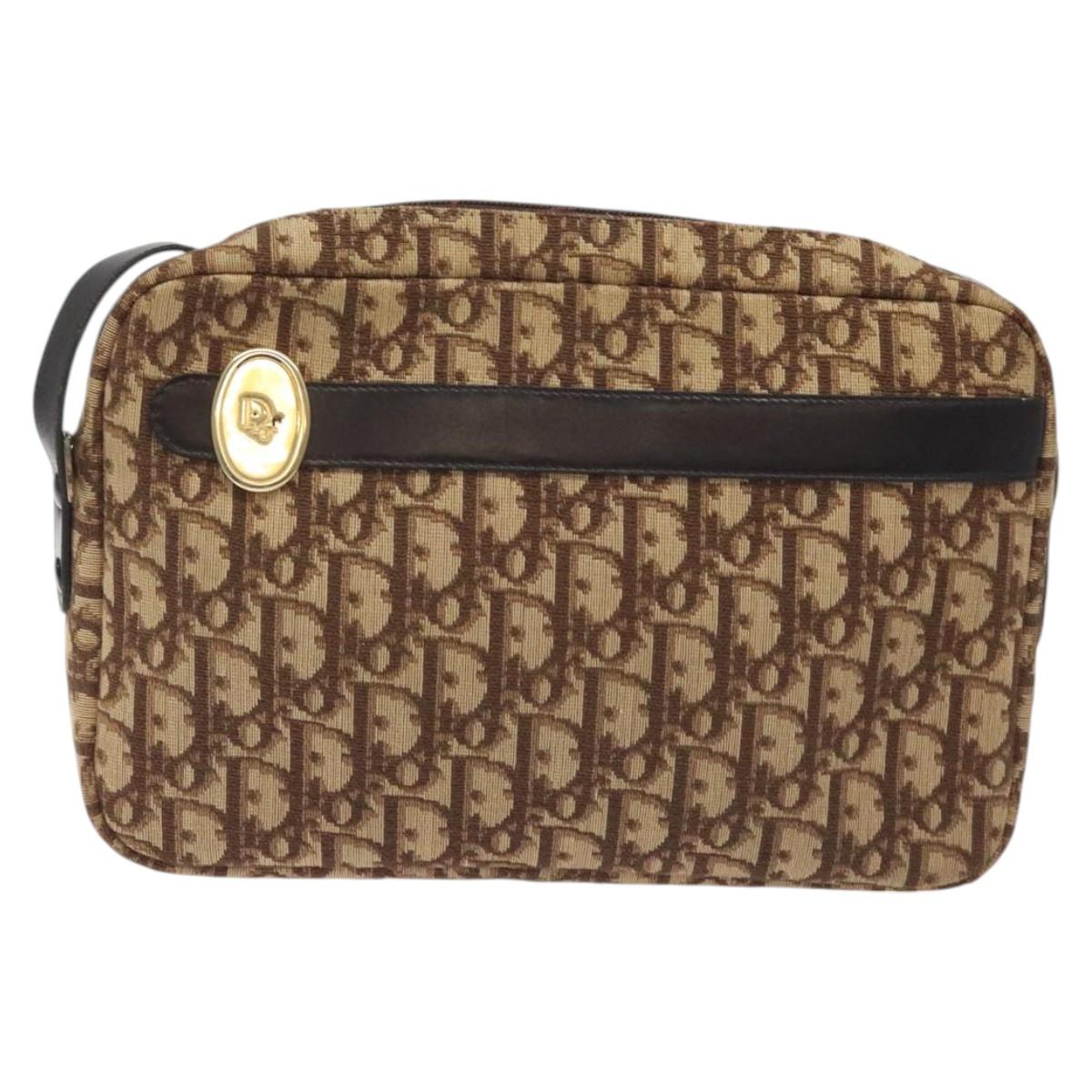 Christian Dior Trotter Canvas Shoulder Bag Brown Gold Auth BA2808