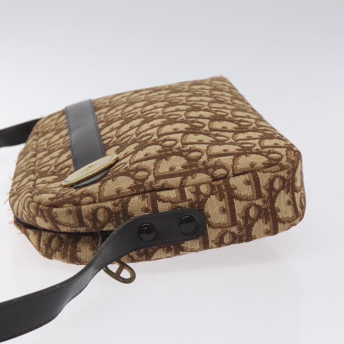 Christian Dior Trotter Canvas Shoulder Bag Brown Gold Auth BA2808