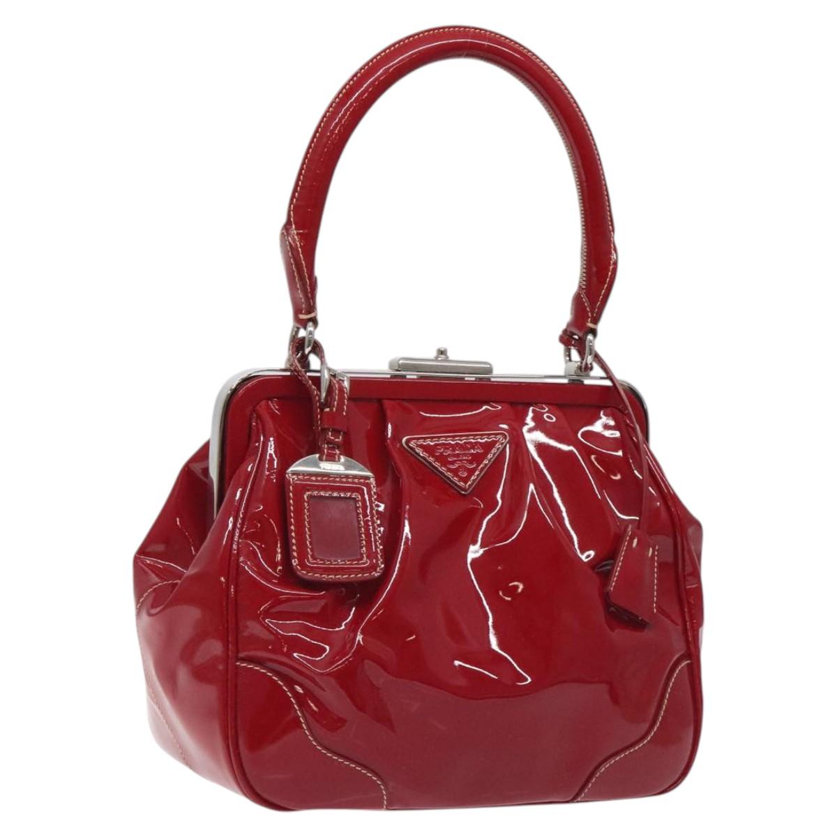 PRADA Hand Bag Enamel Red Silver Auth BA2814