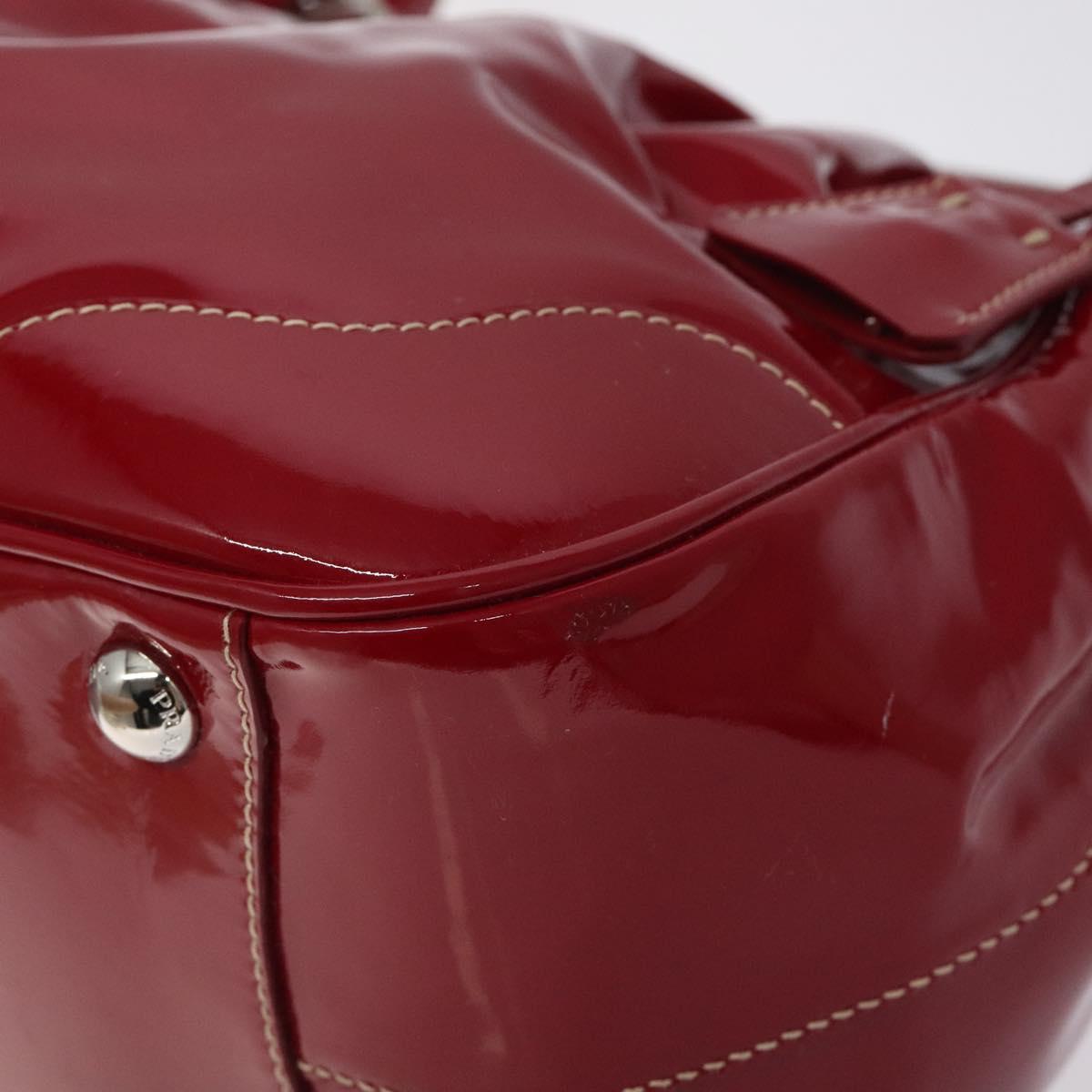 PRADA Hand Bag Enamel Red Silver Auth BA2814