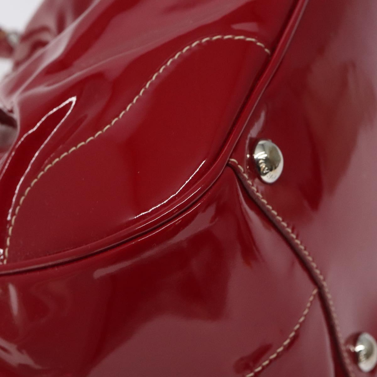 PRADA Hand Bag Enamel Red Silver Auth BA2814