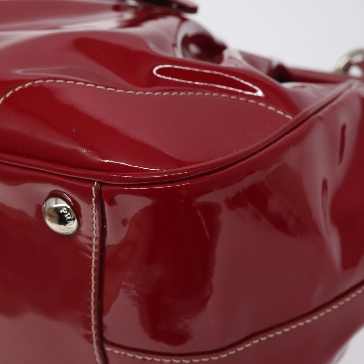 PRADA Hand Bag Enamel Red Silver Auth BA2814