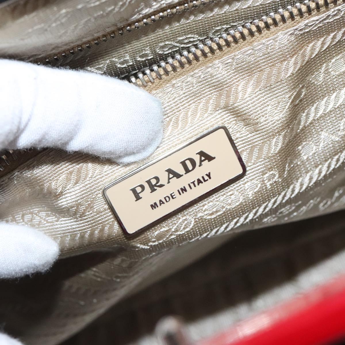 PRADA Hand Bag Enamel Red Silver Auth BA2814