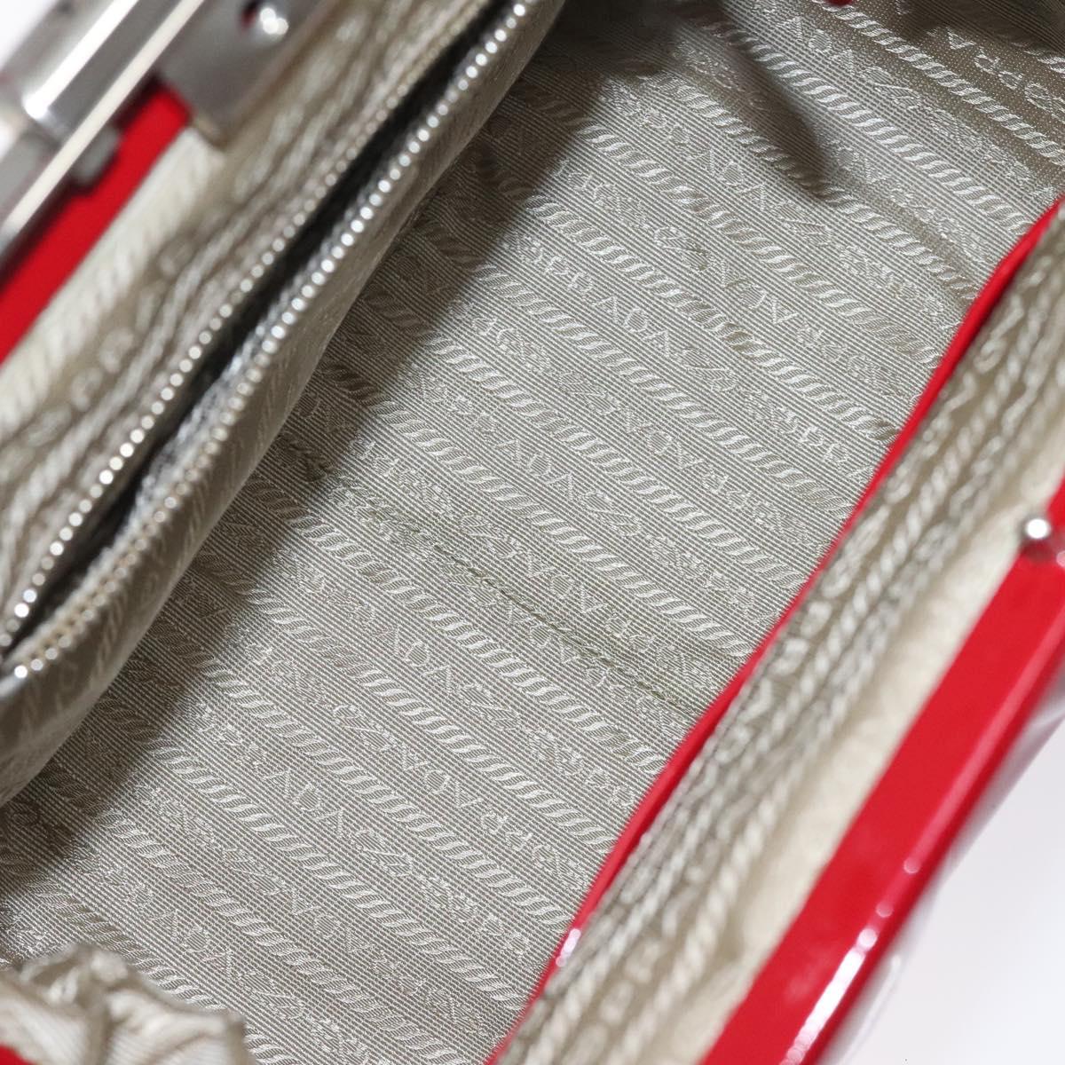 PRADA Hand Bag Enamel Red Silver Auth BA2814