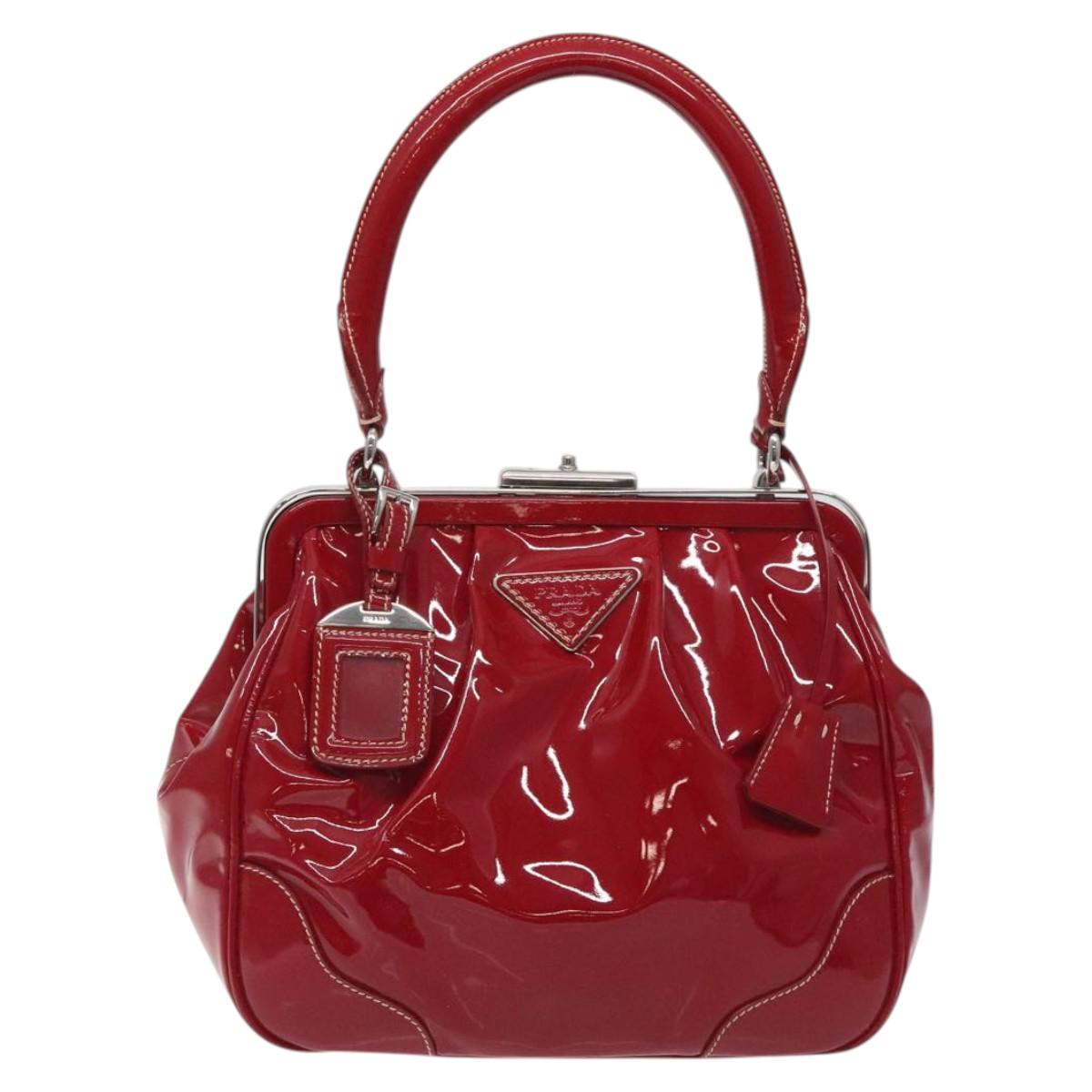 PRADA Hand Bag Enamel Red Silver Auth BA2814