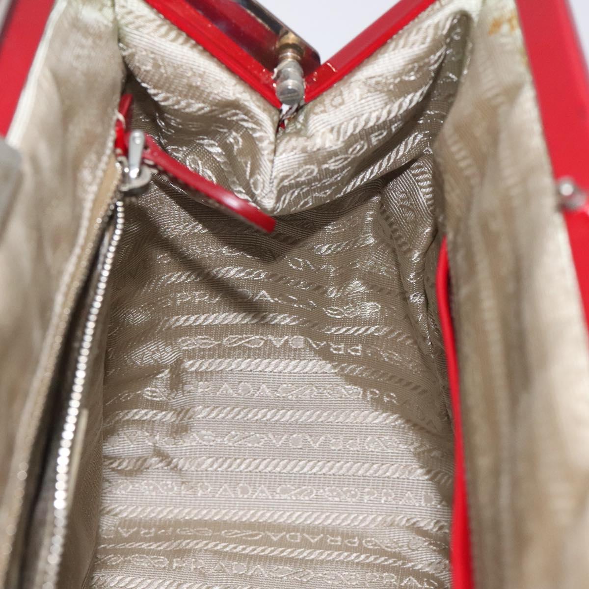 PRADA Hand Bag Enamel Red Silver Auth BA2814