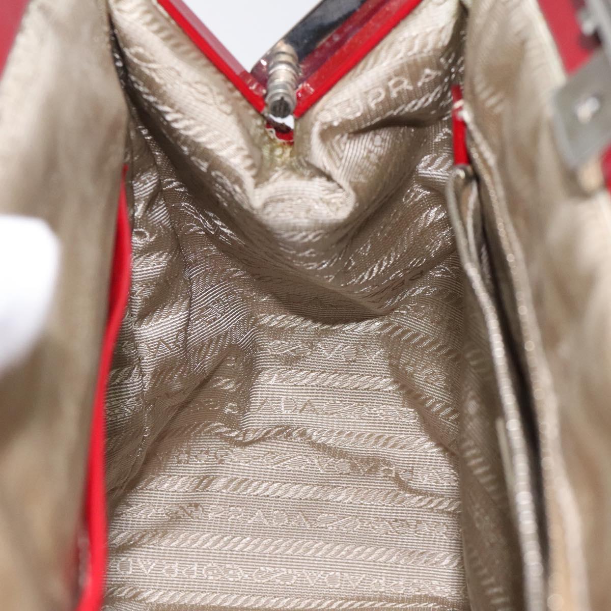 PRADA Hand Bag Enamel Red Silver Auth BA2814