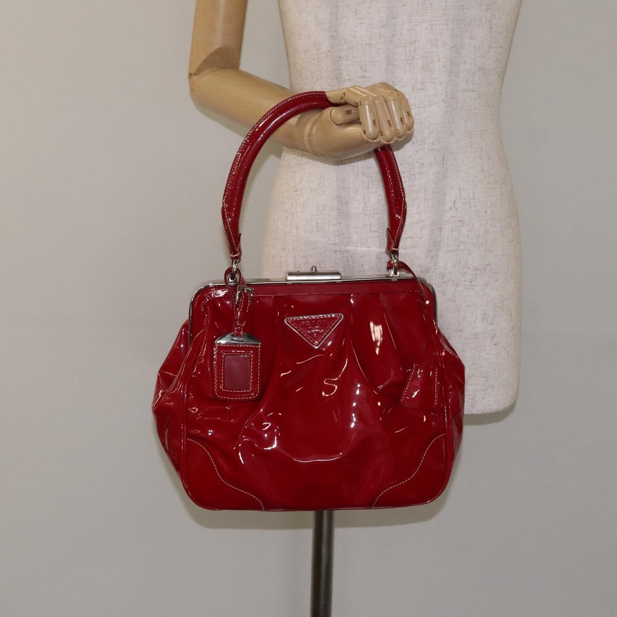 PRADA Hand Bag Enamel Red Silver Auth BA2814