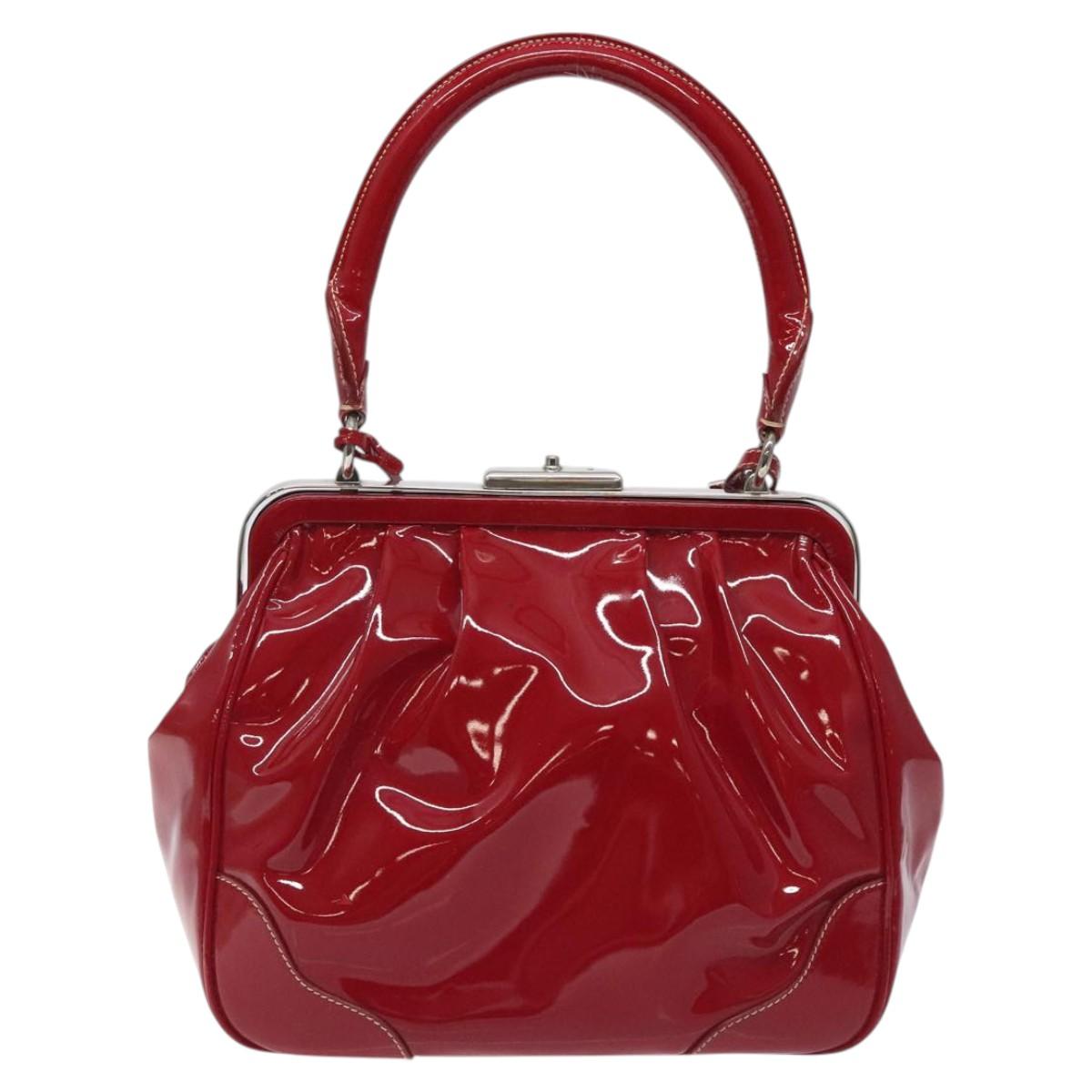 PRADA Hand Bag Enamel Red Silver Auth BA2814