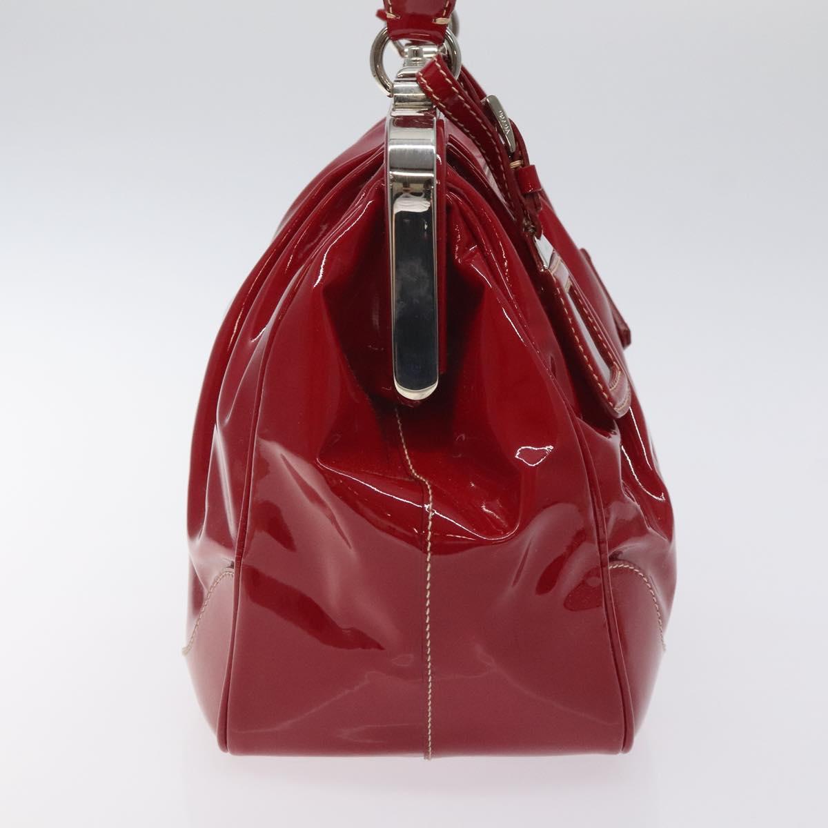 PRADA Hand Bag Enamel Red Silver Auth BA2814