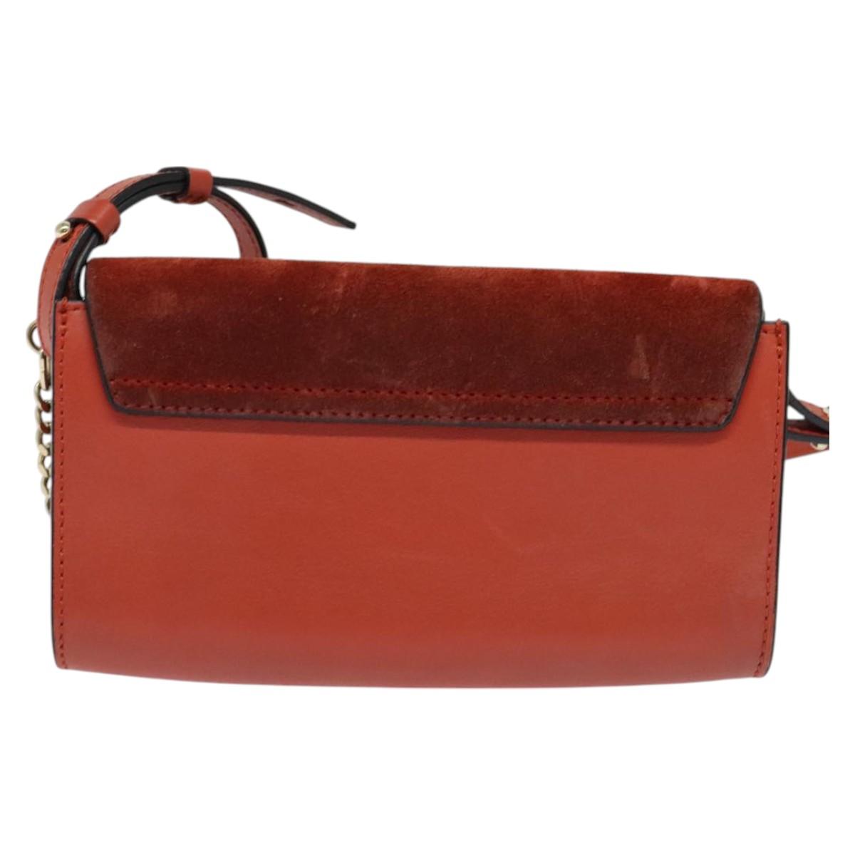 Chloe Faye Small Shoulder Bag Leather Suede Red Gold Auth BA2824
