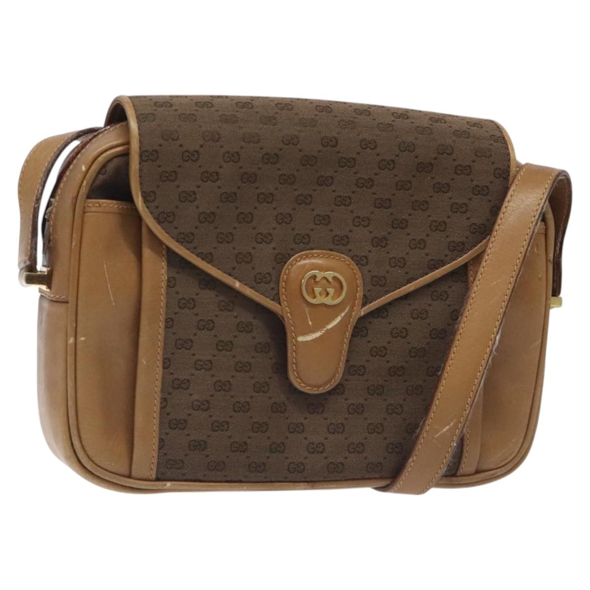 GUCCI Micro GG Canvas Shoulder Bag Brown Gold Auth BA2829