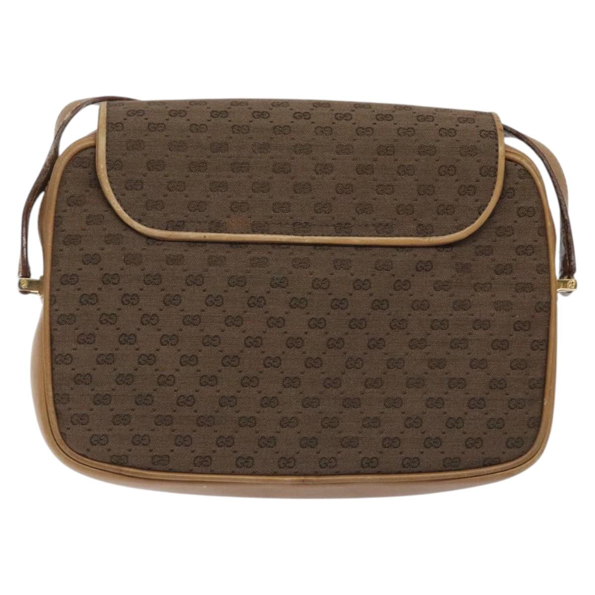 GUCCI Micro GG Canvas Shoulder Bag Brown Gold Auth BA2829