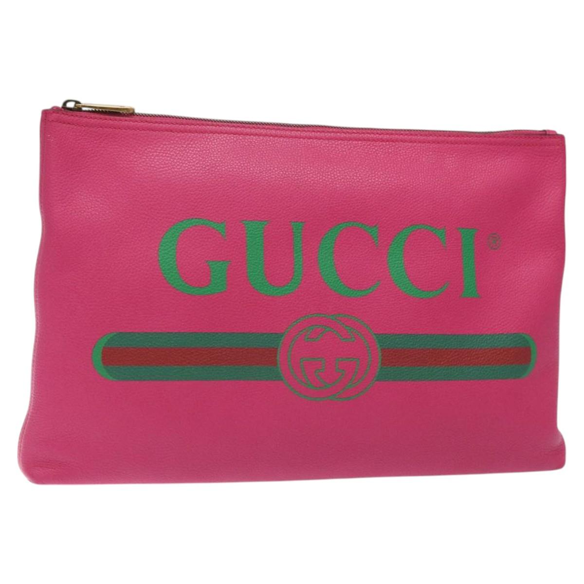GUCCI Clutch Bag Leather Pink Gold 500984 Auth BA2830