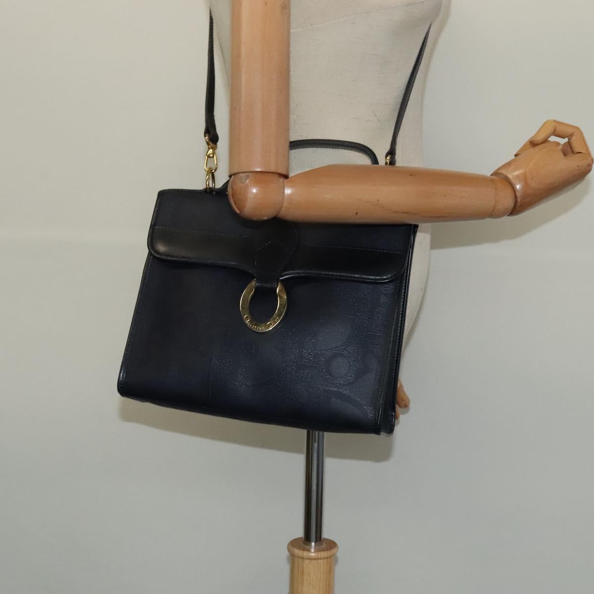 Christian Dior Trotter Canvas Hand Bag PVC 2way Navy Gold Auth BA2861