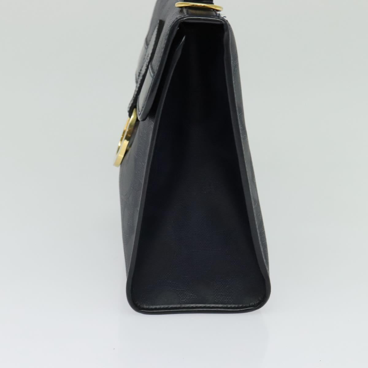 Christian Dior Trotter Canvas Hand Bag PVC 2way Navy Gold Auth BA2861