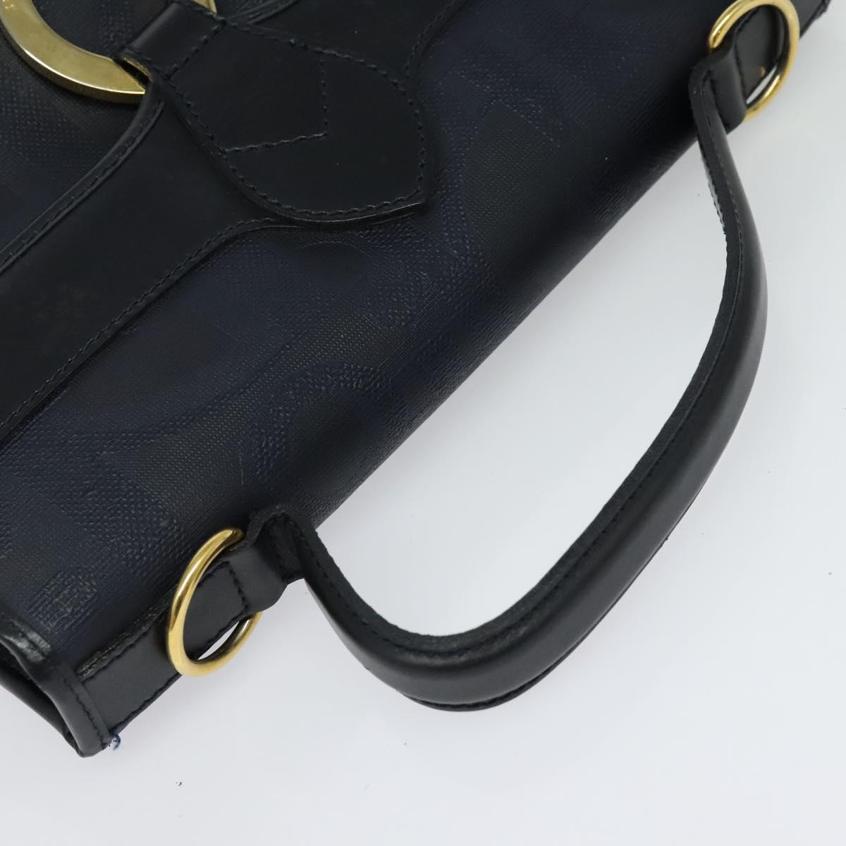 Christian Dior Trotter Canvas Hand Bag PVC 2way Navy Gold Auth BA2861