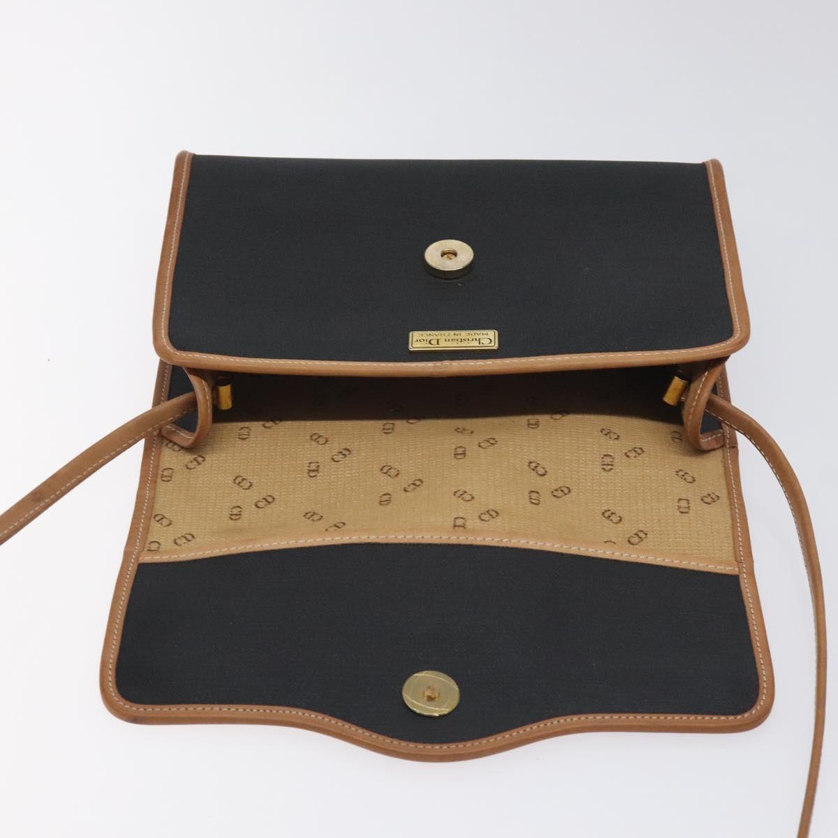 Christian Dior Shoulder Bag PVC Leather Black Gold Auth BA2862