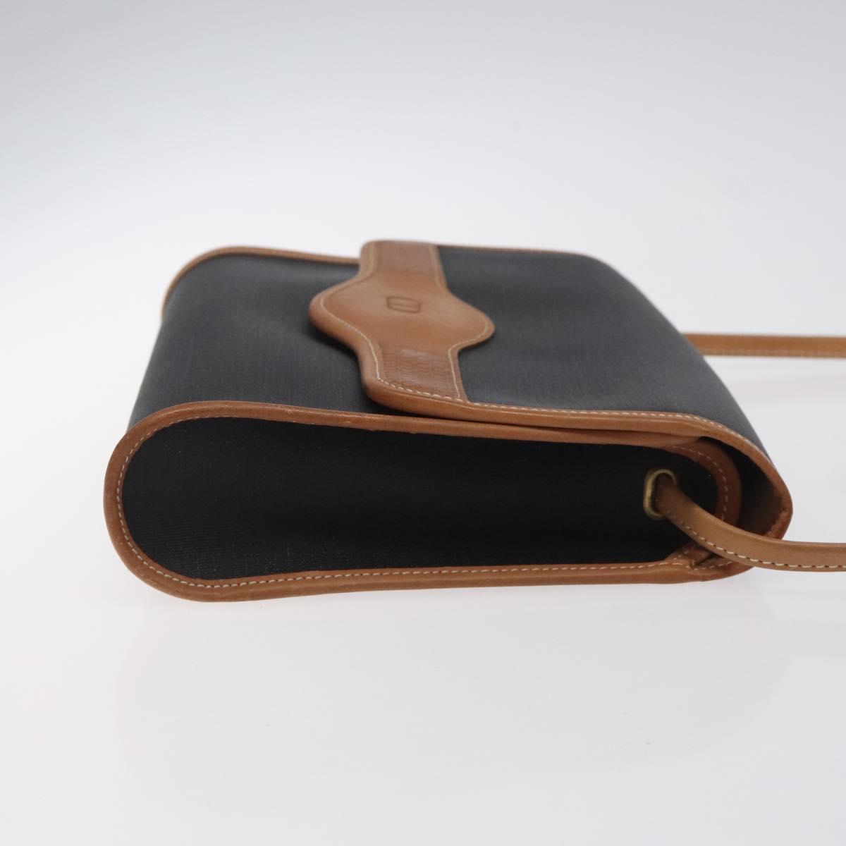 Christian Dior Shoulder Bag PVC Leather Black Gold Auth BA2862