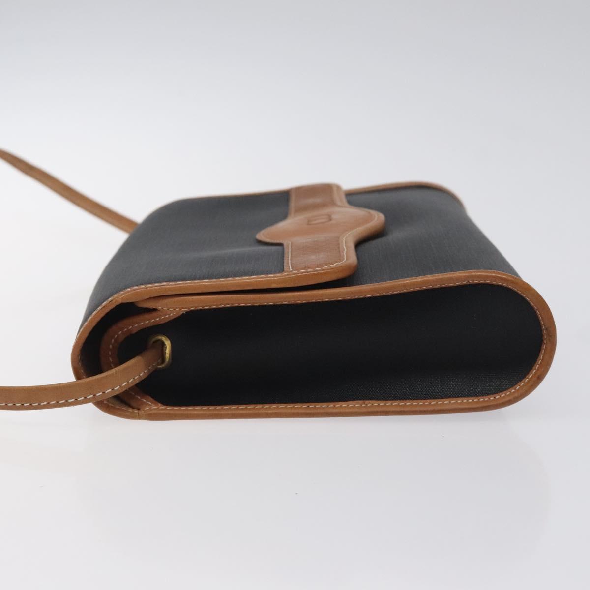Christian Dior Shoulder Bag PVC Leather Black Gold Auth BA2862
