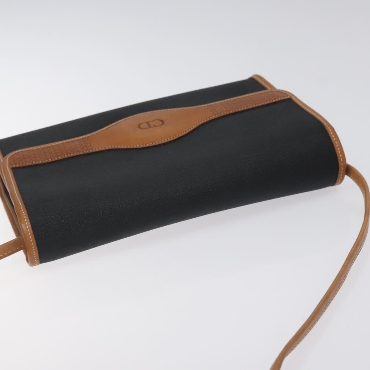 Christian Dior Shoulder Bag PVC Leather Black Gold Auth BA2862