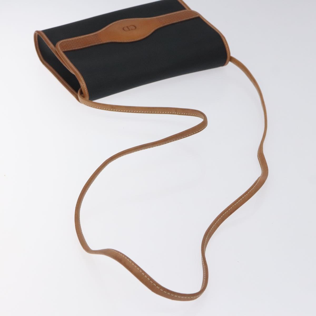 Christian Dior Shoulder Bag PVC Leather Black Gold Auth BA2862