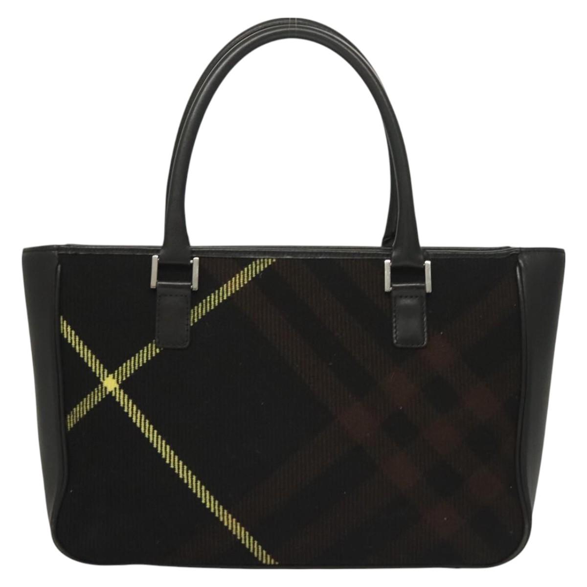 BURBERRY Nova Check Hand Bag Wool Black Silver Auth BA2877
