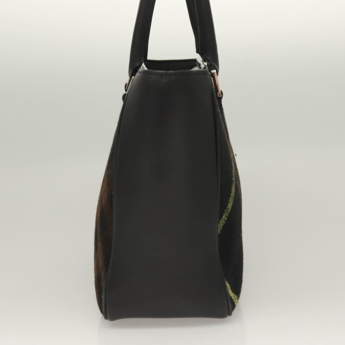 BURBERRY Nova Check Hand Bag Wool Black Silver Auth BA2877