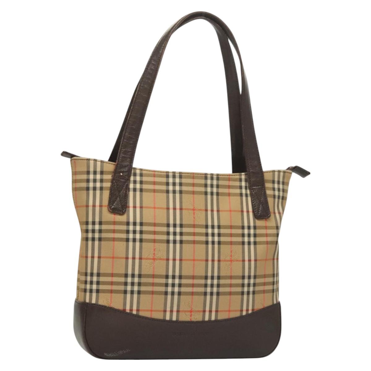 BURBERRY Nova Check Tote Bag Canvas Beige Silver Auth BA2880