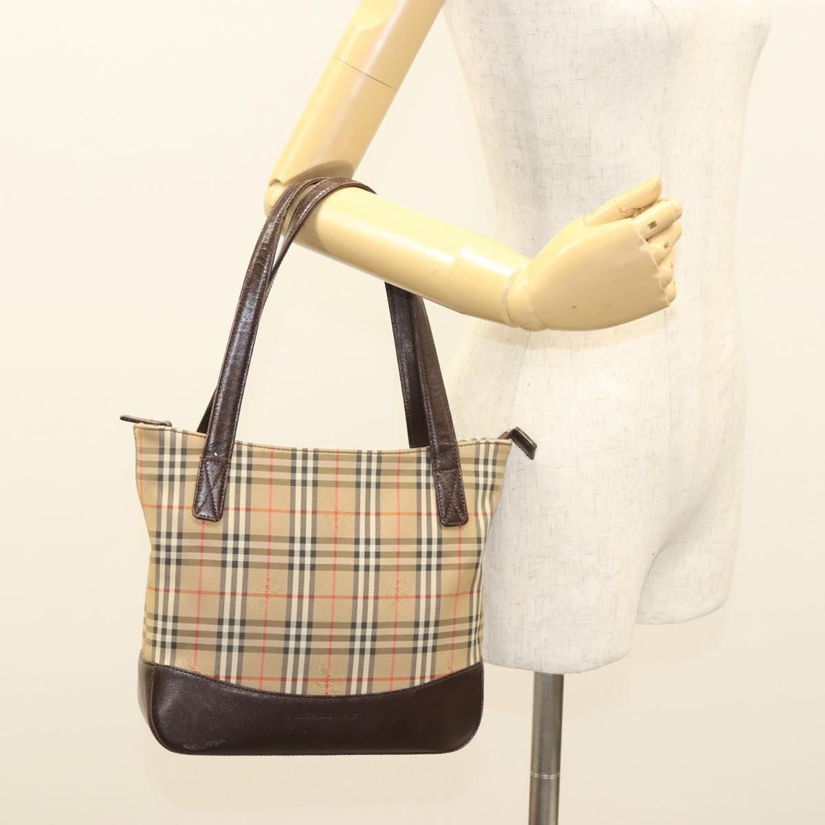 BURBERRY Nova Check Tote Bag Canvas Beige Silver Auth BA2880