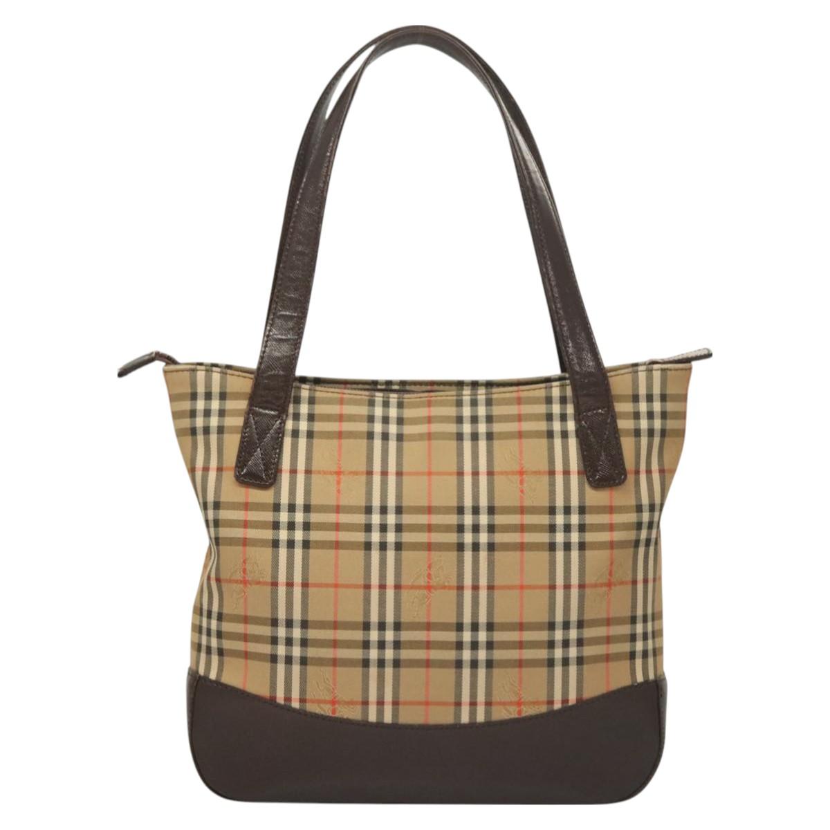 BURBERRY Nova Check Tote Bag Canvas Beige Silver Auth BA2880